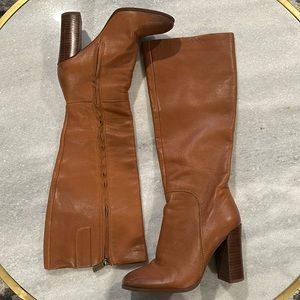 Gently Worn - Tan Leather Kenneth Cole To-The-Knee Boots, Size 6.